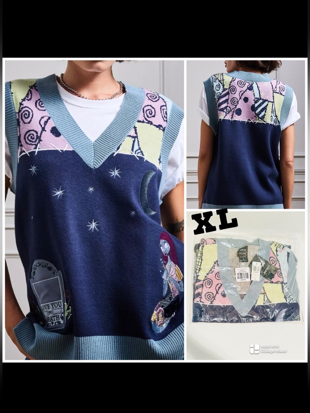 Disney NWT The Nightmare Before Christmas Sally Icons Sweater Vest